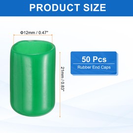 sourcing map 50pcs Round Rubber End Caps 12mm ID Bolt Covers Caps Vinyl Rubber Flexible Screw Thread Protectors for Metal Tube Rod Bolts, Light Green