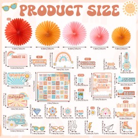 Janlaugh Groovy Classroom Calendar Bulletin Board Set with 3D Paper Fans Boho Retro Calendar Seasons Weather Chart Classroom Decoration for Back to School Blackboard Home Wall Decoration