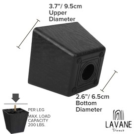 4 inch Plastic Furniture Legs, La Vane Set of 4 Mid Century Modern Square Pyramid Replacement Bun Feet with Pre-Drilled M8 5/16 Inch Bolt & Mounting Plate for Sofa Couch Cabinet Loveseats Ottoman