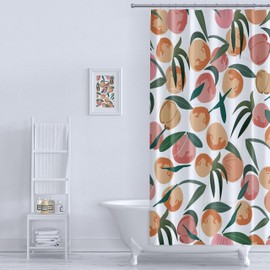 Peach Shower Curtain Set with Bath Mat Bathroom Decor Set, Preppy Aesthetic Peachy Pink Bathroom Rug Cute Plush Shower Mat Non-Slip Absorbent, Waterproof Bright Shower Curtain 72"×72", 12 Hooks