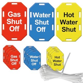12Pcs Utility Tag Set Gas Shut Off Water Shut Off Hot Water Shut Off Valve Tags Plastic Valve Plumbing Identification Tags Safety for Home Business Basement Furnace Plumbing Shut Off Valve Tag