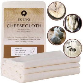 S.CENG Cheesecloth, Grade 90, 36 Sq Feet, Reusable, 100% Unbleached Cotton Fabric, U...