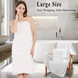 White Bathroom Towels Set Of 4, 35x70 Inches Oversized Bath Towels Extra Large Microfiber Shower Towels Textured Ultra Soft Absorbent Quick Dry Towel Bath Sheets Towels For Adults Bathroom Hotel Spa