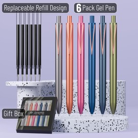 Mr. Pen- Retractable Gel Pens, 6 Pack, Black Ink Gel Pens Fine Point 0.5mm, Metallic Dark Vintage Barrels, Fast Dry, Christmas Gift