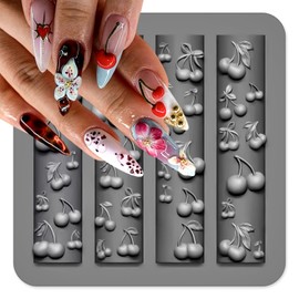1 Pcs Silicone Nail Molds Cherry Design Nail Art Molds 3D Silicone for Gel Exquisite Template Manicurists Decorations Nail Art Mold Resin Epoxy Charms Craft Making Tool Mould for Women