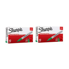 Sharpie Permanent Markers, Fine Point Green, 2 packs of 12 Total of 24