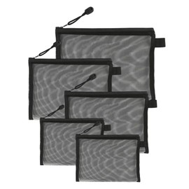 JUKOTA Pack of 5 mesh zip bags, 3 sizes mesh bag, mini make-up organiser, zip pockets, pen bag, portable travel bag, for cosmetics and travel utensils