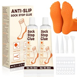 Teenanseen Sock Stop, 2 Pack Transparent Waterproof Sock Glue for Bath Mat, Anti Slip Socks, Carpets, Blankets, Washable Sock Stop Anti Slip Adhesive with Tip Applicator to Enhanced Grip