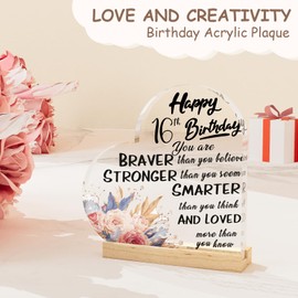 SZXYCZL 16 Year Old Girl Birthday Gifts Heart Shaped Acrylic Gifts Plaque 16th Birthday Gifts For Sister Daughter Keepsake Plaque Ornament Sign Happy Birthday Gifts