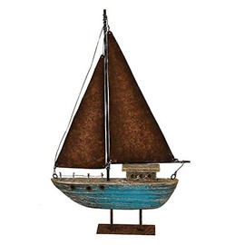 Wood Sailboat Decor Nautical Decoration, 13.43" H Sail Boat Decor Display Rustic Nautical Beach Theme Room Decor Nautical Tabletop Decor for Living Room Bathroom Home Decor (Blue)