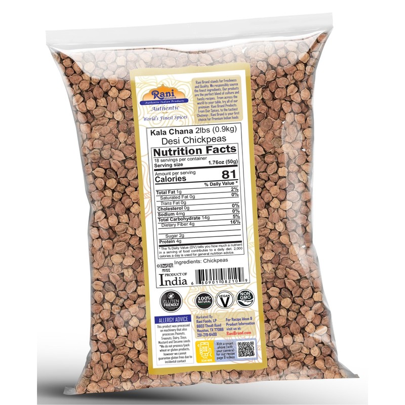Rani Kala Chana (Desi Chickpeas Chana with skin) 32oz (2lbs)