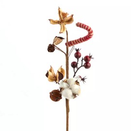 Factory Direct Craft Set of 6 Artificial Candy Cane, Berry and Cotton Boll 15" Floral Picks
