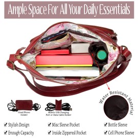Mou Meraki Genuine Leather Crossbody Purse and Handbags - Crossover Bag Over the Shoulder Women (LARGE WINE RED)