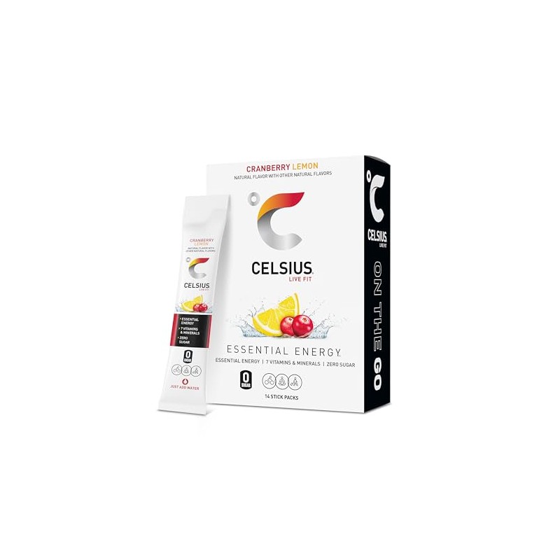 CELSIUS Cranberry Lemon On-the-Go Powder Stick Packs, Zero Sugar (14