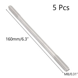 TOP-VIGOR 5Pcs Double End Threaded Stud Screw Bolt, M8x160mm 304 Stainless Steel Rod Bolts Thread Reducer Adapter, Adjustable Push Rod Stud for Furniture Hardware Machinery Maintenance and Fixes
