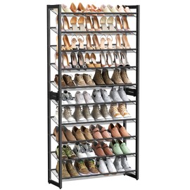 SONGMICS Shoe Rack, 10-Tier Shoe Organizer, Metal Shoe Storage for Garage, Set of 2, 5-Tier Stackable Shoe Shelf, with Adjustable Flat or Angled Shelves, 40-50 Pairs, Black ULMR010B01