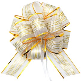 FQTANJU 5 Pcs Pull Bow Gift Wrapping Pull Bow Ribbon 6 Inch Gift Wrap Bows for Christmas Wedding Baskets Valentine's Day Bows Birthday Gift Decorations (White)