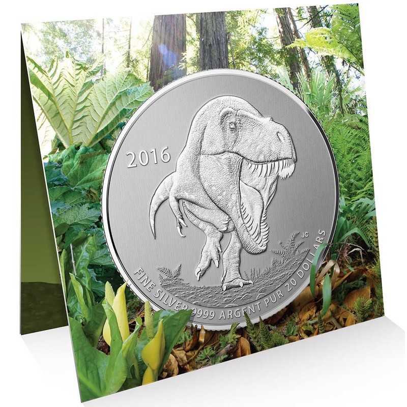 Tyrannosaurus Rex Dinosaurs Silver Coin 20 Dollars Canada 2016