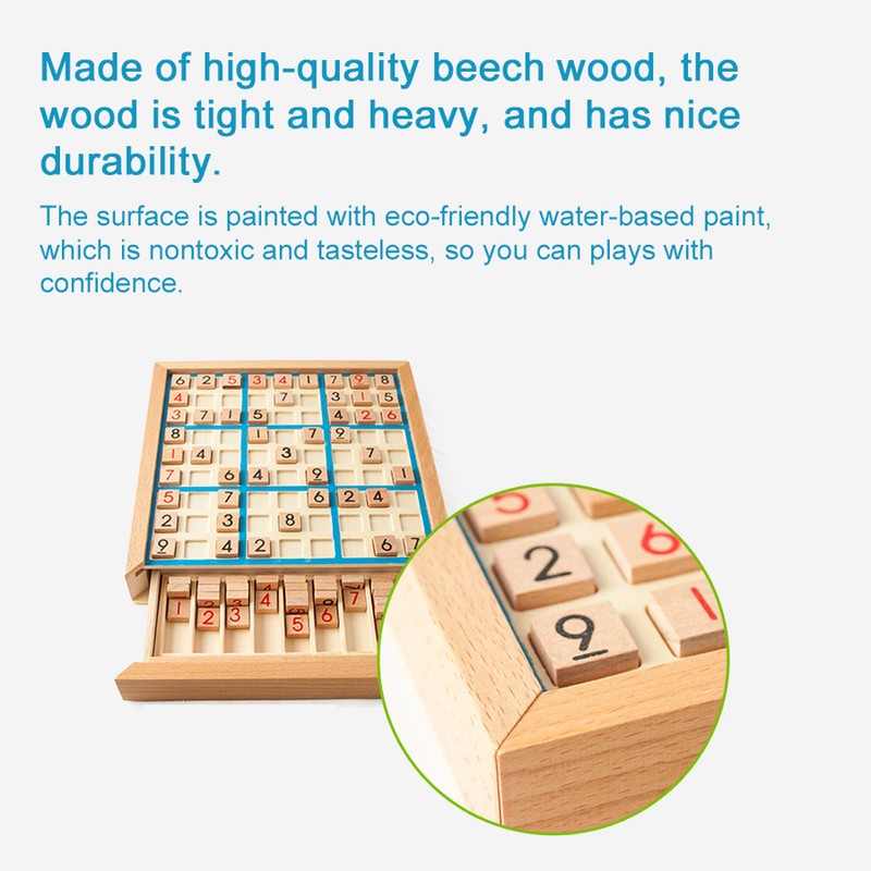 Wooden Sudoku Board Game with Drawer 81-Grid Chessboard Educational Puzzle