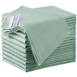 Puomue 12 Pack Microfiber Glass Cleaning Cloth, 12 Inch X 16 Inch, Lint Free Quickly Clean Windows, Mirrors, Glasses, Phone Screens, Camera Lenses (Green)