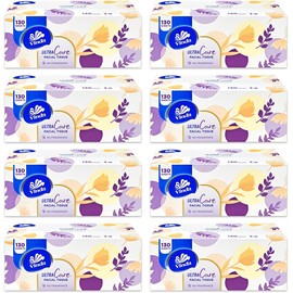 Vinda - Premium Soft 3-Ply Ultra Care Facial Tissues, 130 Count Each Box (8 Flat Boxes), Strong & Gentle for Sensitive Skin, Perfect for Home & Office