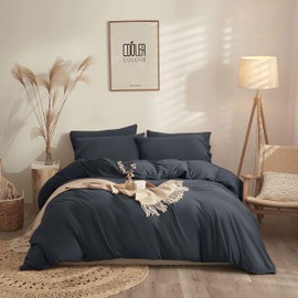 YORKSHIRE BEDDING Duvet Cover Sets - Soft & Breathable Brushed Microfibre Plain Double Duvet Cover with Pillow cases - Button Closure Quilt Cover Bed Set - Charcoal/Dark Grey