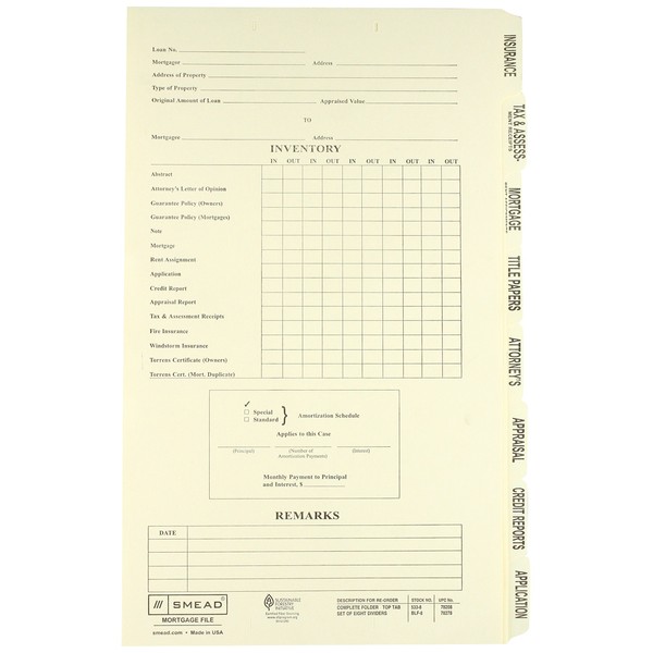 SMEAD Dividers for Mortgage File Folder, 8 per Set (SMD78278)