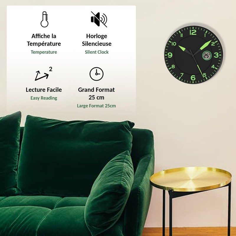 FISHTEC Wall Clock Modern Design - Silent Wall Clock without