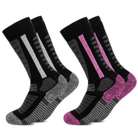 Occulto Charlie Children's Ski Socks Pack of 2, Pink / Black