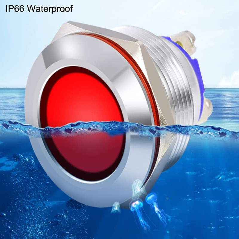 GUUZI 5pcs 12V-24V 22mm LED Metal Indicator Light Waterproof Signal