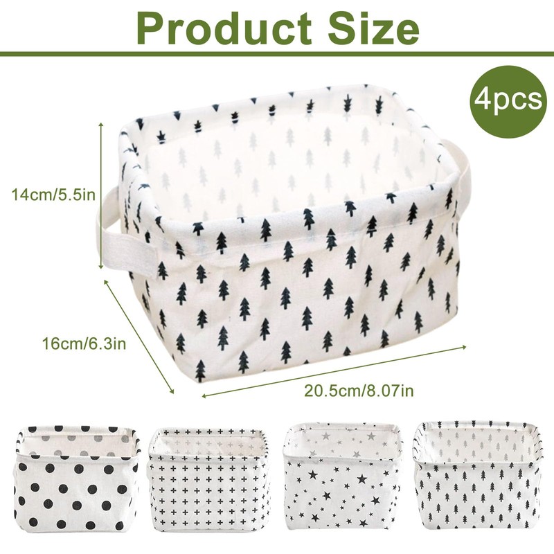 Small Storage Baskets, 4PCS Fabric Storage Basket Organizer with Handles,