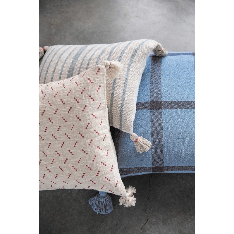 Creative Co-Op 24" Square Woven Recycled Cotton Blend Grid Pattern