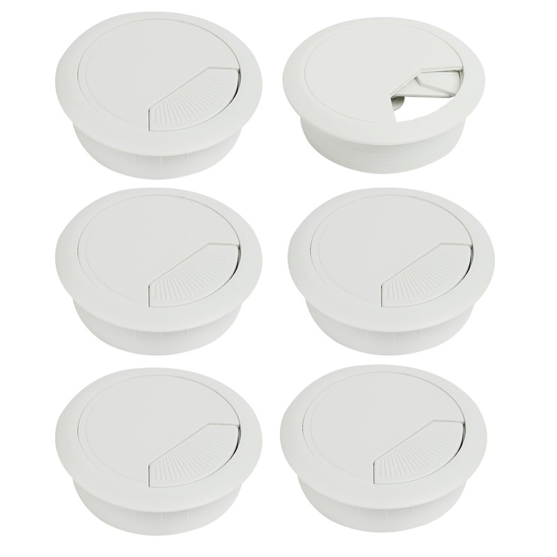 Pack of 6 White Cable Grommets for Desk, 50 mm