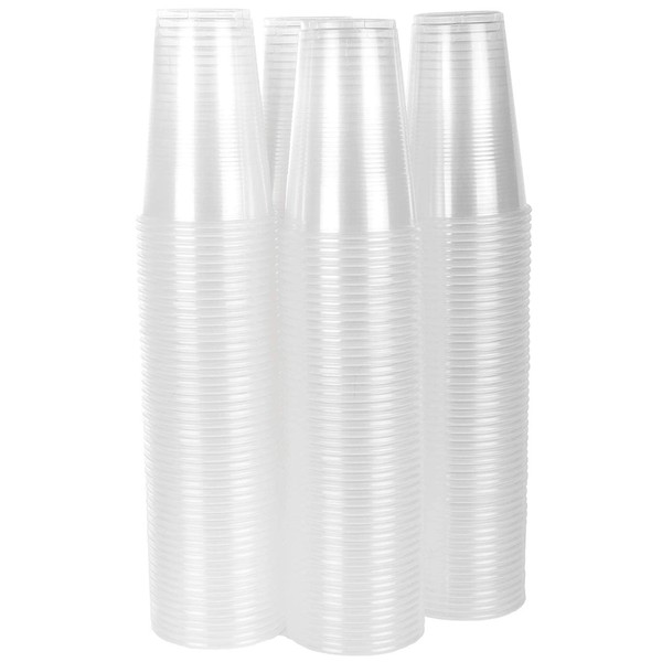 TashiBox 9 oz clear plastic cups - Disposable cold drink party cups (100)