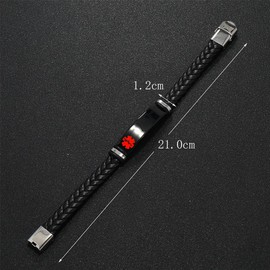 YLYYJ Dysautonomia Braided Leather Medical Alert Wristband Sos ICE Dysautonomia Medical ID Bracelet Awareness Emergency for Men Women with Medic Insert Wallet Card,8.27''