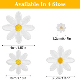 40Pcs Daisy Flower Iron On Patches, 4 Sizes Cute White Floral Embroidery Applique Patches for Clothes, Hats, Backpacks, Jeans, DIY Sewing Patch for Women (Flower, White, 4cm*3.5cm*3cm*1.2cm)
