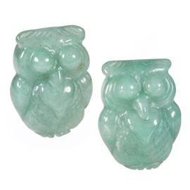Nupuyai Set of 2 Crystal Owl Figurine Small Healing Stone Owl Decoration Satute Birds Animal Figures Set for Lucky Charm Pocket Stones Home Garden Decoration, Green Aventurine