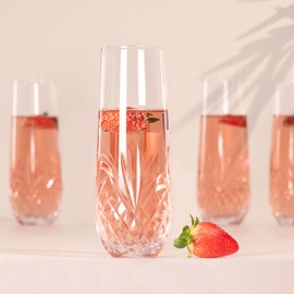 SHOSHIN Hand-Cut Crystal Stemless Champagne Flutes – Perfect for Parties, Weddings, and Celebrations – Elegant Set of 8 Champagne Glasses, 9.5 oz