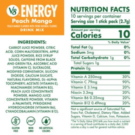 V8 Energy Peach Mango Energy Drink Powder, .10 oz Packet (10 Count)