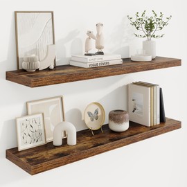 Marsmiles 40in Floating Shelves for Wall, 40" W x 9.25" D x 1.25" H, 2 Pack Long Wall Mounted Engineered Wood Shelves with Invisible Brackets for Living Room, Bedroom, Bathroom, Kitchen, Rustic Brown