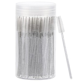 100 Pcs Disposable Mascara Wands, Crystal Eyebrow Spoolies Brush for Eyelash Extensions, Lash Brushes with Container (White)
