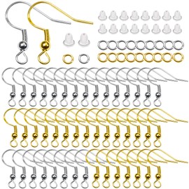 TOAOB 300pcs Earring Hooks Silver Plated Kit Silver and Gold Ear Wires Fish Hooks with Safety Backs and Jump Rings for DIY Jewellery Making and Repair