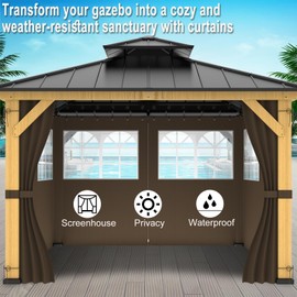 10ft x 10ft Gazebo Curtains,Privacy Replacement Sidewall with Church Window,4-Panel Universal Shade Curtains Set,Protecting Side Walls (Only Curtain)-Brown