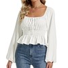 Rooscier Women's Square Neck Lantern Long Sleeve Shirred Waist Ruffle