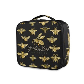 Golden Bees Honey Bee Bumblebees Seamless on Black Large Women Makeup Bag, Train Toiletry Storage Case, Portable Coin Purse Holder Zipper Pouch Travel Cosmetic Organizer for Women and Girls