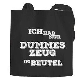 Moonworks® Jute Bag with German Text "Ich hab nur dummes Zeug im Beutel!" with German Text "Ich hab nur dummes Zeug im Beutel!", Black