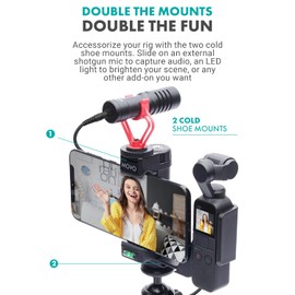 Movo Video Rig compatible con DJI OSMO Pocket 1, 2 – Incluye soporte universal para smartphone, mango de agarre y 2 zapatos fríos para montar micrófono, luz, micrófono de bolsillo OSMO y aparejo de