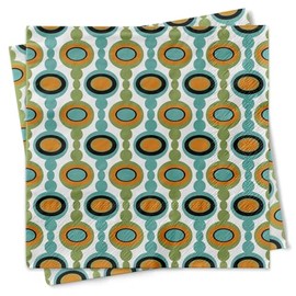 Oval Geometric Retro Barware, Mid-Century Modern Fall Cocktail Napkins, 3-Ply, Orane, Teal,Black Gold, 5x5 Inches, Thanksgiving Decor by MODLOUNGE paper company