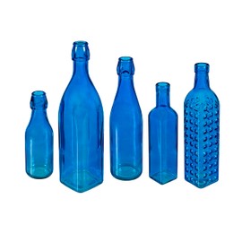 Evergreen Garden Glass Bottles for Bottle Tree, Wine Bottles for Decorativation Indoor Outdoor Wedding Christmas Party Decor (Blue, Set of 5)