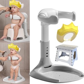 KAshack (3 in 1) Baby Shower Stand, Adjustable Baby Bath Stand with Safety Handle,Shower Head Holder for Babies 6-36 Months Newborns & Toddlers,Bath Essentials for Infants（Gray White）